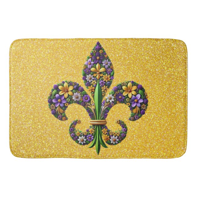 Blommig Mardi Gras fleur de lis Badrumsmatta (Framsidan)
