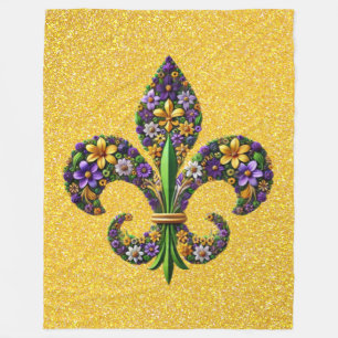 Blommig Mardi Gras fleur de lis Fleecefilt