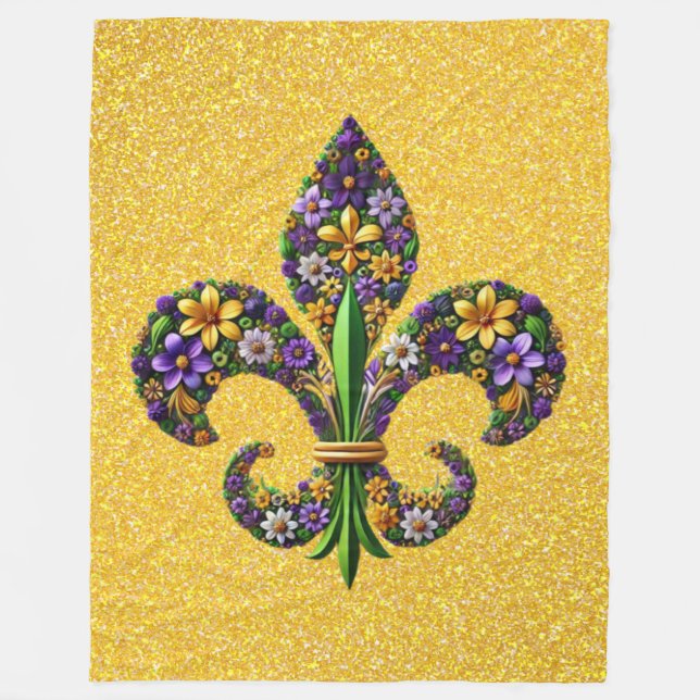 Blommig Mardi Gras fleur de lis Fleecefilt (Framsidan)