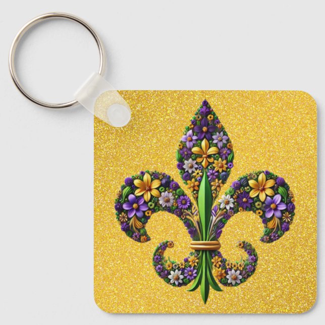 Blommig Mardi Gras fleur de lis Nyckelring (Framsida)
