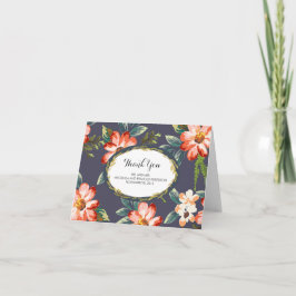 blommig marinblå-guld bröllop tack kort