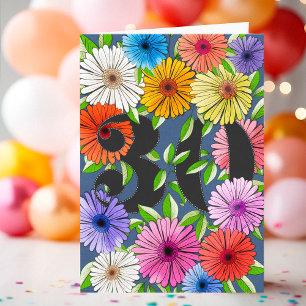 Blommig marinblå personlig 30-årsdag kort