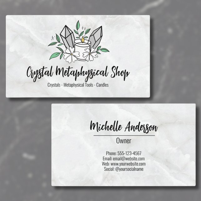 Blommig marmormetafysisk butik visitkort (Simple Flowers Candle Crystal Metaphysical Shop Business Card)