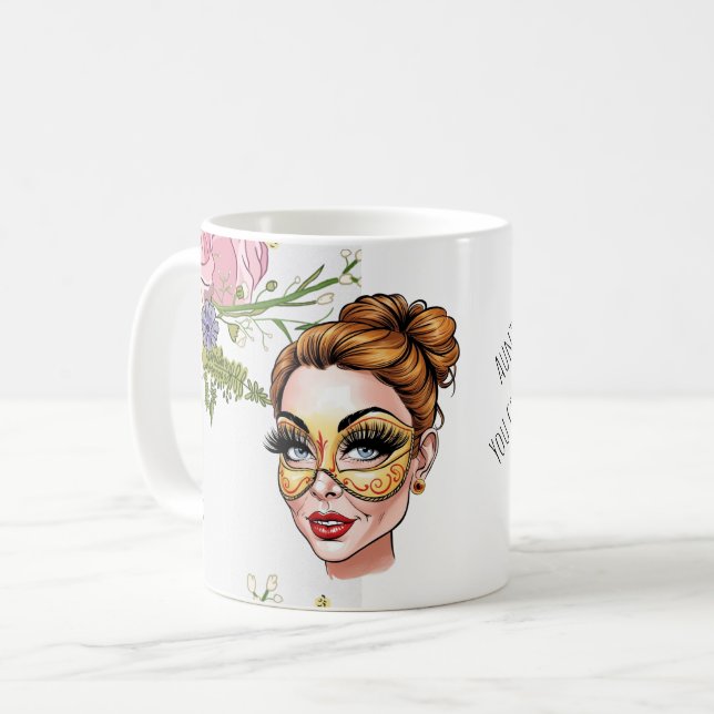 Blommig maskerad skönhetsillustration  kaffemugg (Framsida vänster)