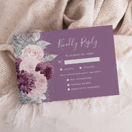 Blommig Mauve Rosenskär Silver Måltidsval Bröllop OSA Kort