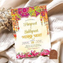 Blommig Mehndi Natt Ceremoni Indisk Bröllop Inbjudningar