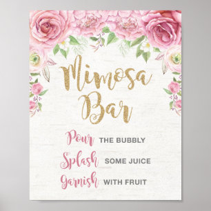 Blommig Mimosa Barskylt Rosa Guld Blomma Bröllop Poster