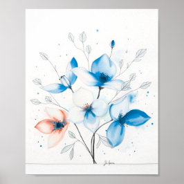 Blommig minimalistisk abstrakt linjekonstaffisch poster