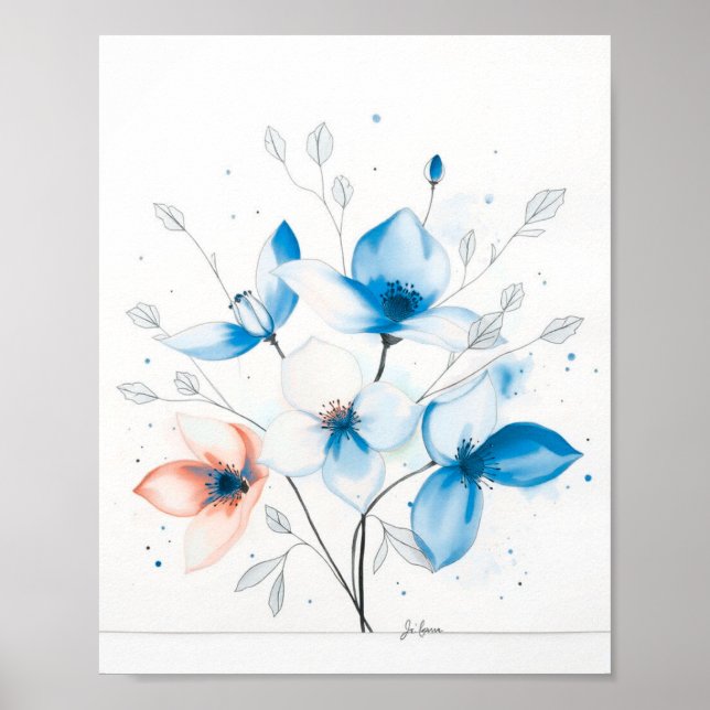 Blommig minimalistisk abstrakt linjekonstaffisch poster (Framsidan)