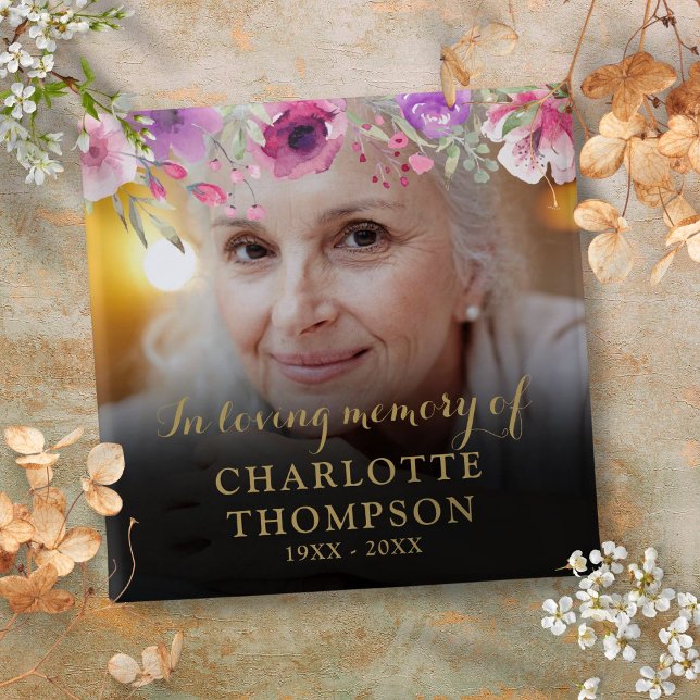 Blommig minnesbild för begravning knapp (Floral In Loving Memory Funeral Photo Button)
