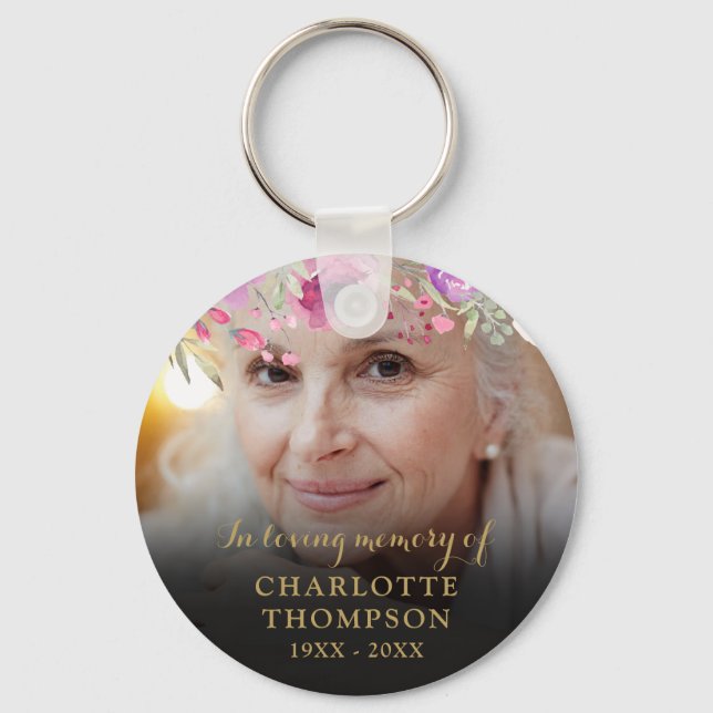 Blommig Minnesbild Foto Nyckelring (Framsida)