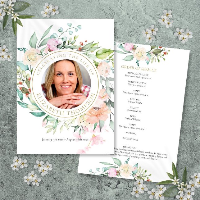 Blommig minnesgudstjänst Ordning för ceremonin Program (Floral Funeral Memorial Order Of Service Program)