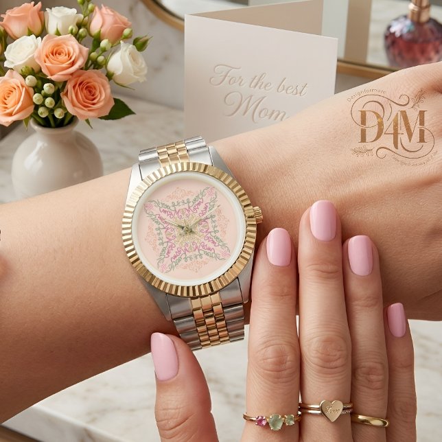 Blommig Mjuk persika kalejdoskopisk Script Bästa M Armbandsur (Skapare uppladdad)