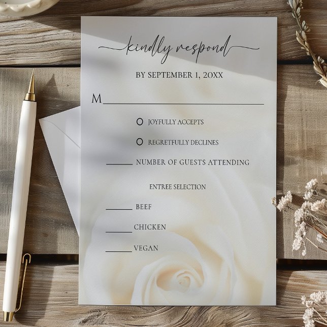 Blommig Mjuk Vit Ros Bröllop OSA Kort (Floral Soft White Rose Wedding RSVP Card)