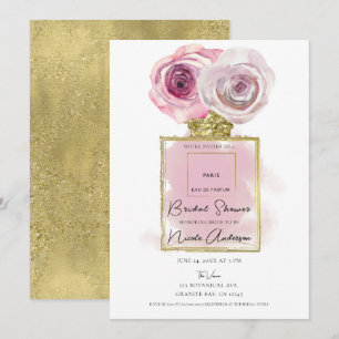 Blommig mode parfym rosa rosor bröllopsfest inbjudningar