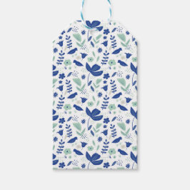 Blommig modern blå och mintgröna tulpaner & fåglar presentetikett