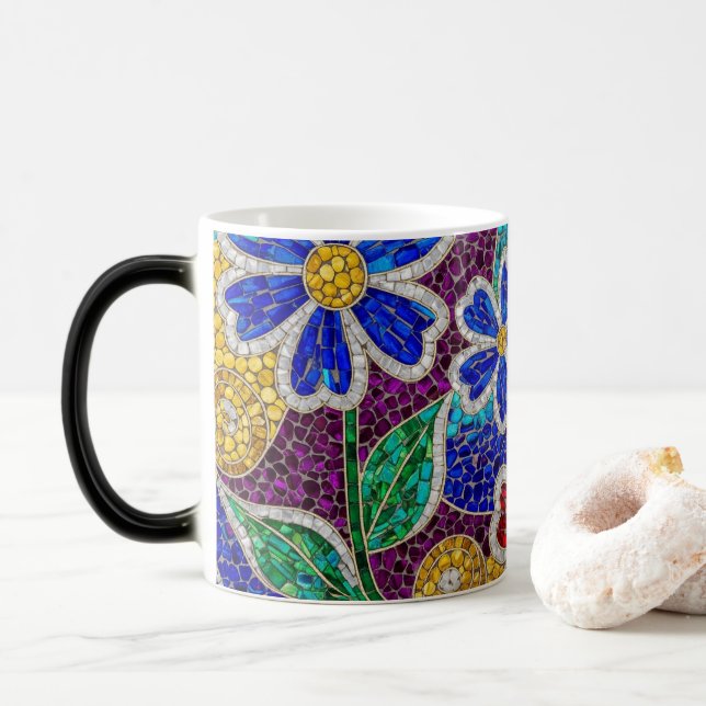 blommig modern mosaikmönster keramikmugg magisk mugg (Med munk)