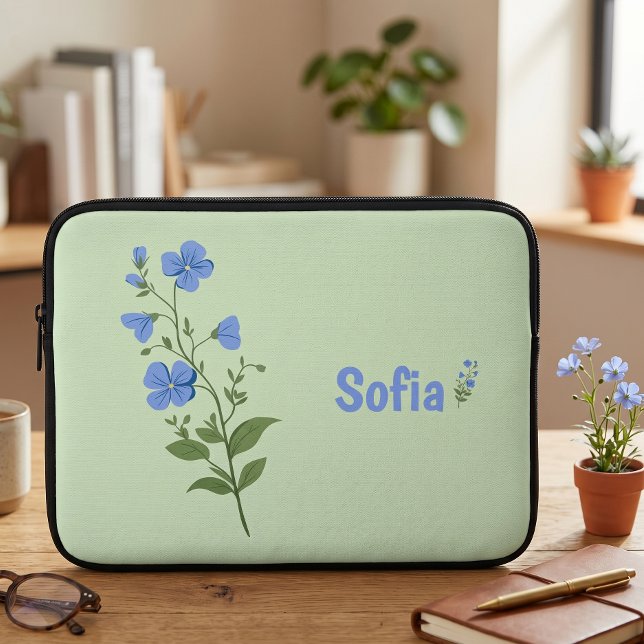 Blommig modern tusenskön blå flickaktig elegant st laptop fodral (Skapare uppladdad)