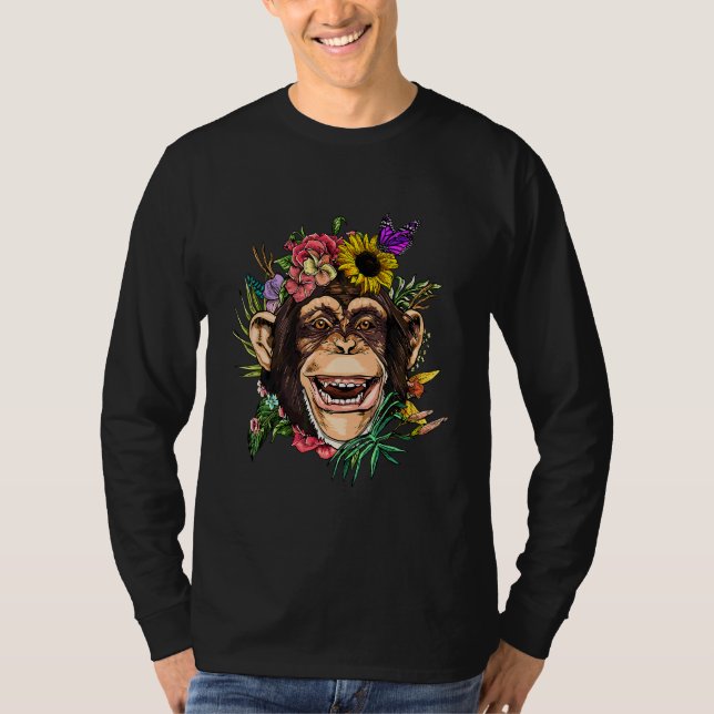 Blommig Monkey Trädgårdsskötsel Botanisk Växt Blom T Shirt (Framsida)