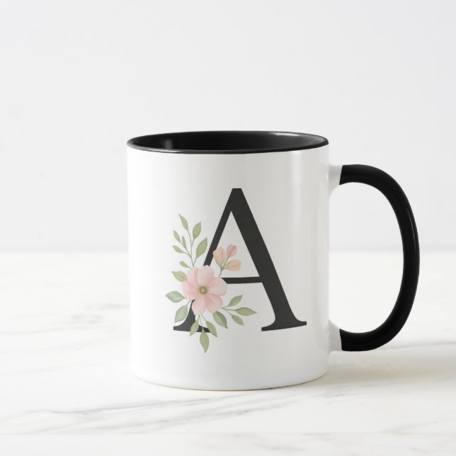 Blommig monogram A-mugg – Elegant bokstav A med mj Mugg (Höger)