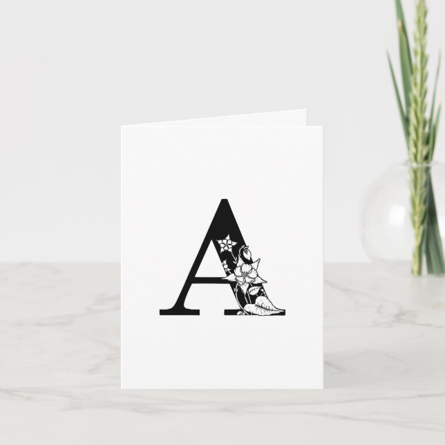 Blommig monogram A på vit notkortsedel Anteckningskort (Framsida)
