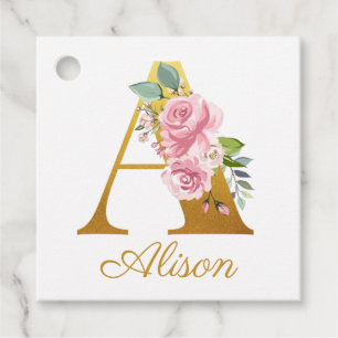 Blommig monogram Anpassat namn Initial Botanisk Gåvor Etiketter