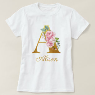 Blommig monogram Anpassat namn Initial Botanisk T Shirt