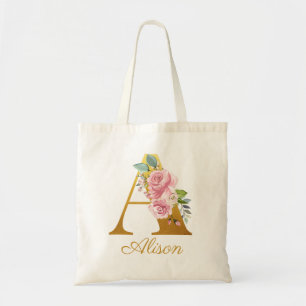 Blommig monogram Anpassat namn Initial Botanisk Tygkasse