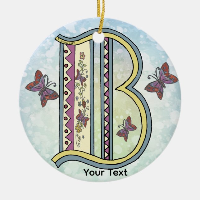 blommig Monogram B Julgransprydnad Keramik (Framsidan)