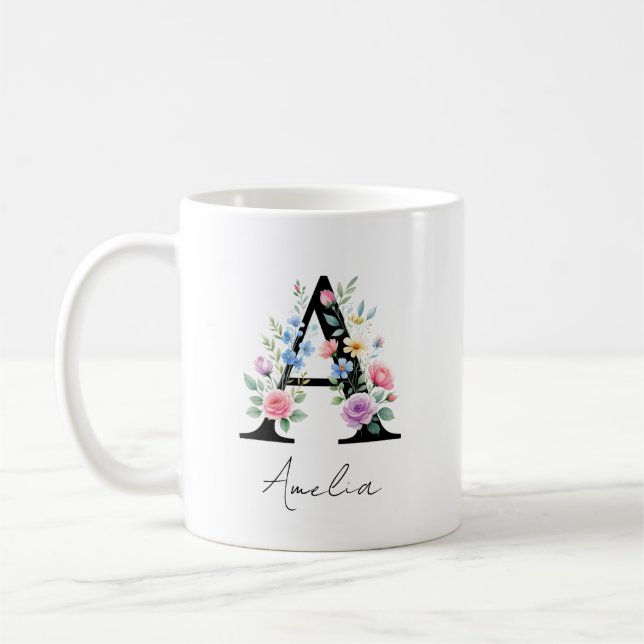 Blommig monogram – Bokstav A Kaffemugg (Vänster)
