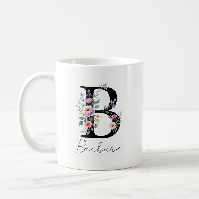Blommig monogram – Bokstav B Kaffemugg (Vänster)