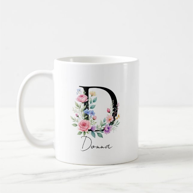 Blommig monogram – Bokstav D Kaffemugg (Vänster)