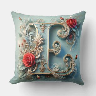 🌸 Blommig monogram bokstav E dekoration heminredn Kudde