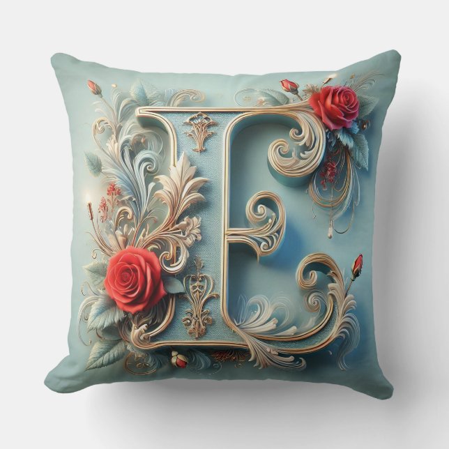 🌸 Blommig monogram bokstav E dekoration heminredn Kudde (Framsida)
