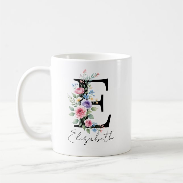 Blommig monogram – Bokstav E Kaffemugg (Vänster)