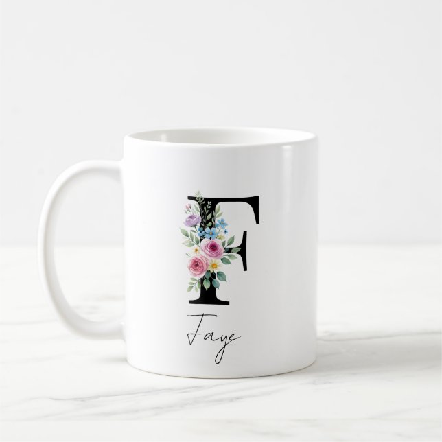 Blommig monogram – Bokstav F Kaffemugg (Vänster)