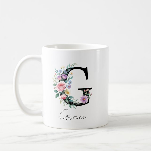 Blommig monogram – Bokstav G Kaffemugg (Vänster)