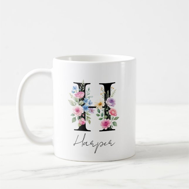 Blommig monogram – Bokstav H Kaffemugg (Vänster)