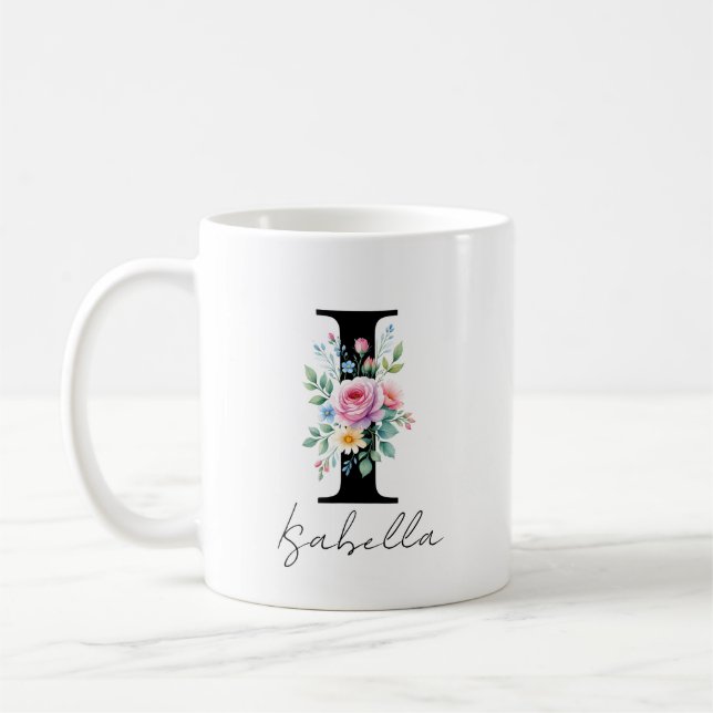 Blommig monogram – Bokstav I Kaffemugg (Vänster)