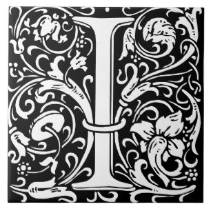 Blommig monogram bokstav I kakel