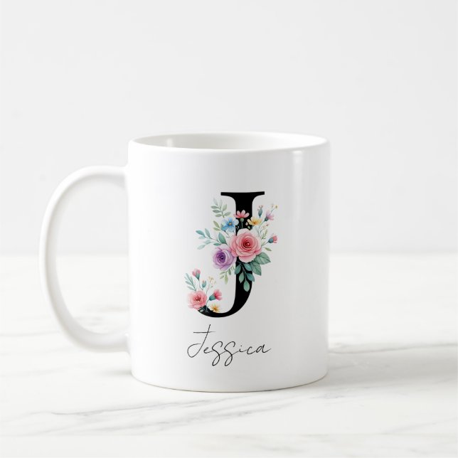 Blommig monogram – Bokstav J Kaffemugg (Vänster)