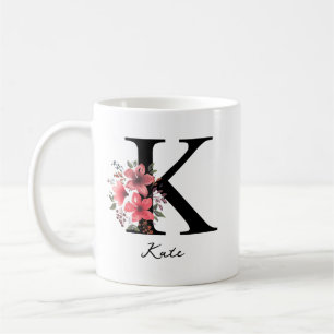 Blommig monogram bokstav K Margaret Anpassat namn  Kaffemugg