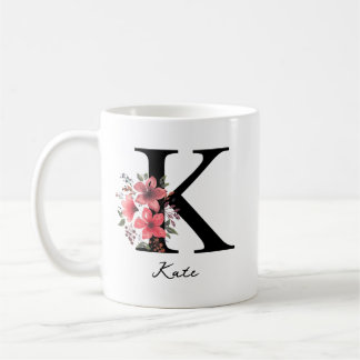 Blommig monogram bokstav K Margaret Anpassat namn Kaffemugg