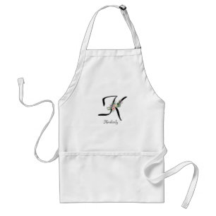 Blommig monogram bokstav K Pensionärsförkläde Förkläde