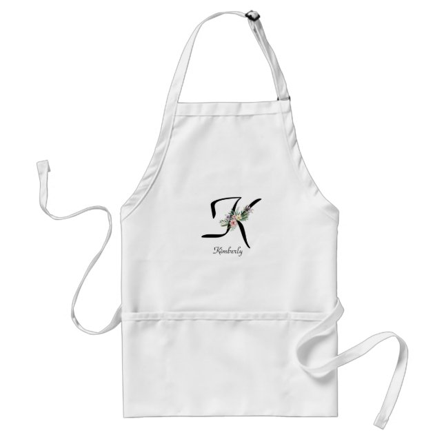 Blommig monogram bokstav K Pensionärsförkläde Förkläde (Framsidan)