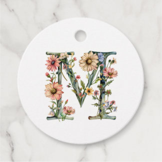 Blommig monogram bokstav M Gåvor Etiketter