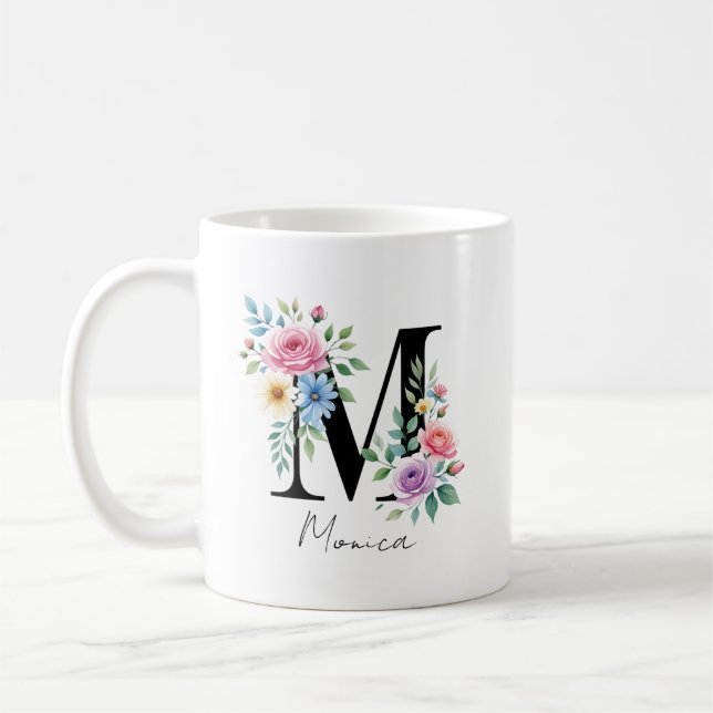 Blommig monogram – Bokstav M Kaffemugg (Vänster)