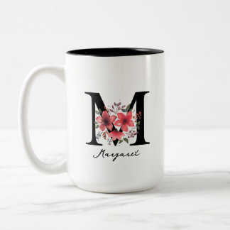Blommig monogram bokstav M Margaret Anpassad namn Två-Tonad Mugg