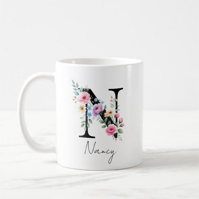 Blommig monogram – Bokstav N Kaffemugg (Vänster)