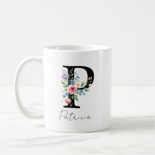 Blommig monogram – Bokstav P Kaffemugg